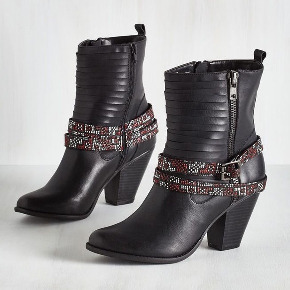 Urban Outfitters Shoes - Black Boho Chic Beaded Belted Embellished Boots